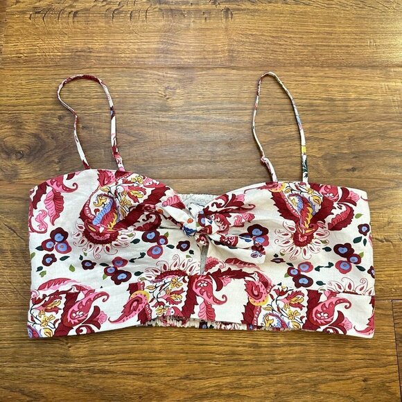 Caroline Constas linen blend shirred crop top - Picture 1 of 4